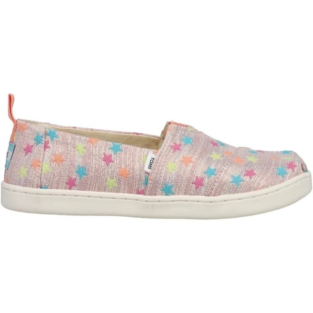 TOMS Alpargata Bee Mine Slip On Flats Youth Girls 4.5 Pink Glitter Stars NEW